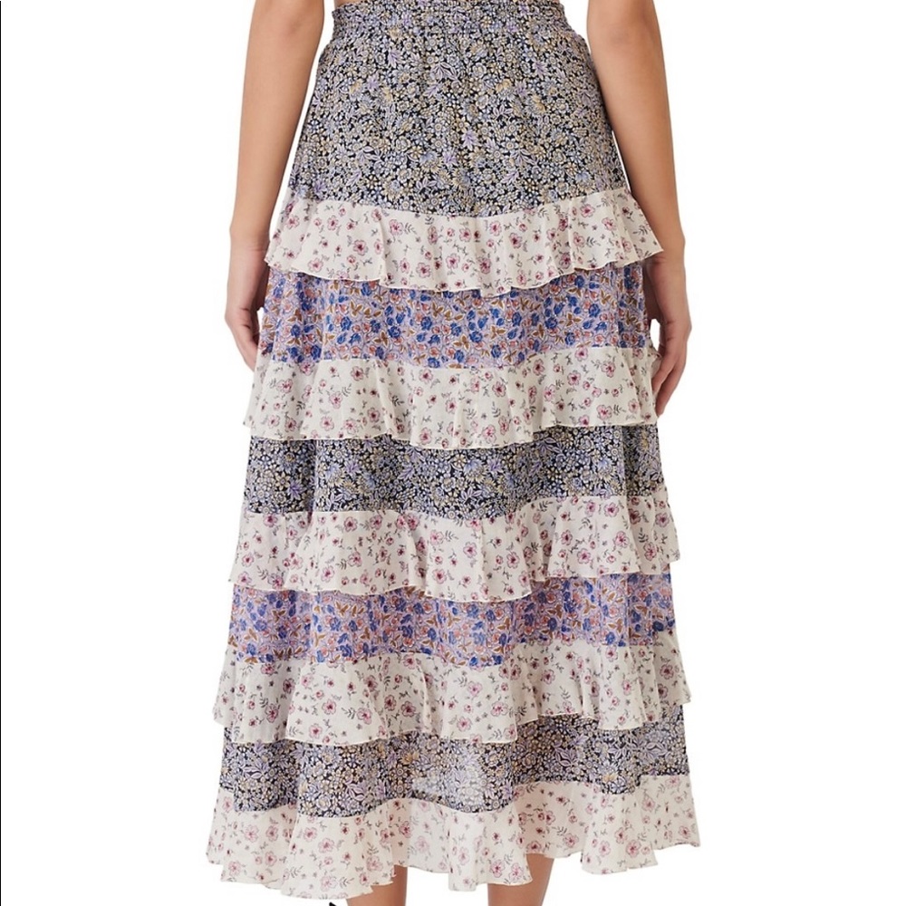 Jilota Ruffled Floral Print Midi Skirt
